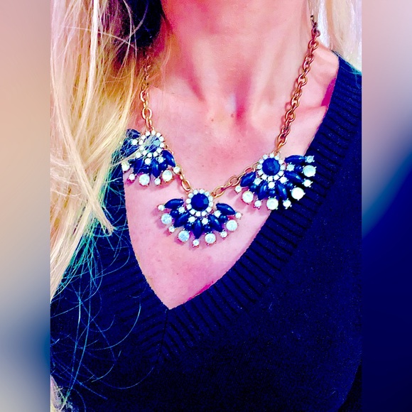 J.CREW NECKLACE 💙💎 Deep Royal Blue Stones + Clear Diamonds  **LIKE NEW!!🎁💝** - Picture 2 of 9